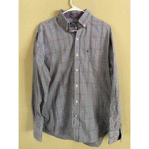 IZOD Mens Shirt Sz M Premium Essentials Button Down Long Sleeve Contrast Cuffs - Picture 1 of 6